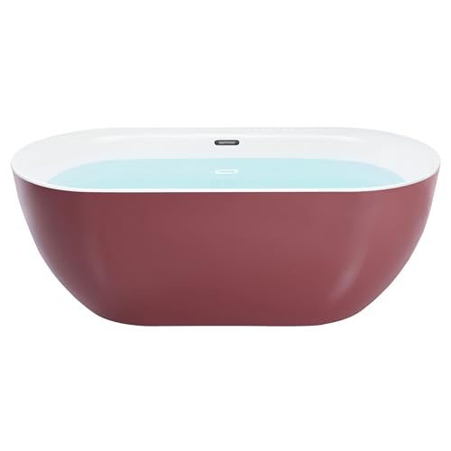Stilvolle Acryl Badewanne oval freistehend rot mit Überlauf 170 x 80 cm Carrera
