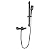 Produktbild IUokLU Thermostatischer Wannenhahn schwarzer Badewannenhahn mit 3-Modus-Handbrause an der Wand montierter Wannenfüllhahn Messing-Wannenhahn,