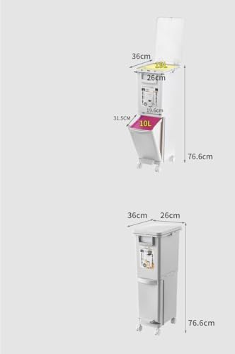 Taylor & Brown Dry and Wet Separation Trash Can, Vertical Waste Separation System with Wheels, Recycling Pedal Bin for Kitchen Waste with Large Recycle Compartments, Rubbish Trash Garbage Can (29L) - Image 6