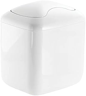 mDesign Small Bathroom Bin with Swinging Hinged Lid - Plastic Waste Paper Bin for Dressers & Countertops - Ideal as an Under Sink Bin for Disposing of Bathroom Products - White
