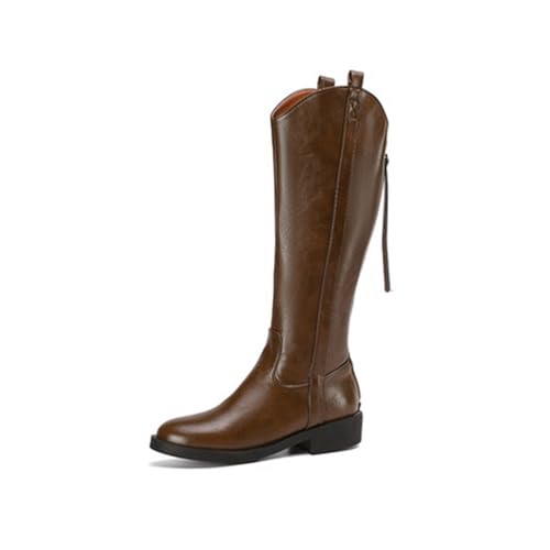 Botas de Mujer Negras de Piel Sintética - Estilo Occidental y Vaquero para Equitación, Trabajo e Invierno - Altas y Planas, Tallas 34-39