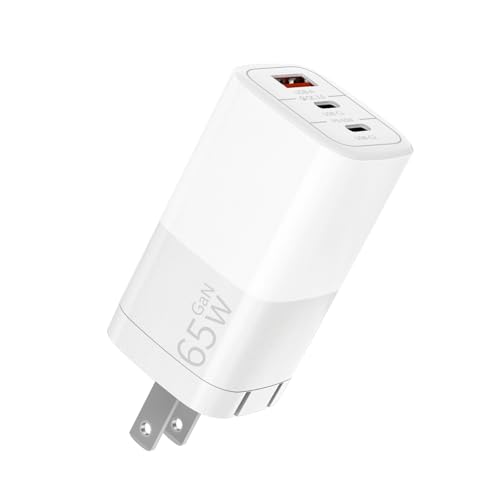 Image of 65W GaN Fast Charger, 3-Port USB C PD Power Adapter | (2xUSB-C + 1xUSB-A) - Compact & Foldable for MacBook Pro /Air, iPhone 16, iPad, Galaxy S25, Dell XPS