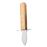SHOWERORO Cuchillo Abre Ostras Acero Inoxidable con Mango Madera Seguro y Duradero Abridor de Almejas Versátil para Cocina y Restaurante Herramienta Compacta para Mariscos Picnics y