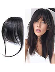 Reysaina Clip on Bangs with Temples Natural Black 100% Real Remy Human Hair Front Fringe Clip in Hair Extensions