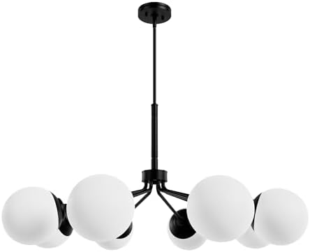 Hunter - Hepburn 8-Light Matte Black, Extra Large Chandelier, Dimmable, Mid Century Modern Style, Sputnik Shaped, for Bedrooms, Kitchens, Dining, Living Rooms - 19870