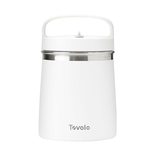 Tovolo 2 Quart Stainless Steel Traveler, Double-Wall Vacuum-Insulated Food Container, 2 Qt. Food Storage & Ice Cream Container, Easy-Carry Handle, Travel Mug for Hot Food & Cold Ice Cream, White