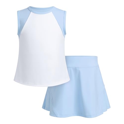 Image of ODASDO Girls Tennis Golf Outfit Sleeveless Dress Tank Top with Pocket Shorts Skorts Set Sportswear Workout Athletic Clothes