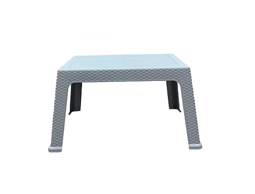 Modern and Sturdy Plastic Table with Aesthetic Woven Rattan Design Furniture for Indoor and Outdoor Use (Grey, Coffee Table)