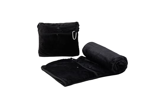 Willers ブランケット コンパクト 軽量 車用 オフィス用 毛布 膝掛け 冬用 ひざ掛け 肩掛け 出張 旅行 機内 携帯 持ち運び 収納に便利なBlanket、 くるんとクッションになる 枕 2way 暖かいトラベルブランケット90*120cm(ブラック)