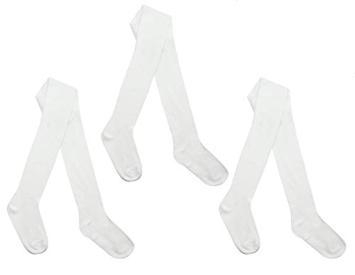 (7-8 years, White) - I.L.C.K Girls 3 Pairs Back To School Plain Cotton Rich Tights Cover