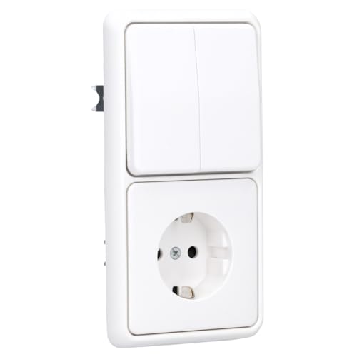 Jung Serie CD Komplett-Set Alpinweiß: CD595WW Wippe Serienschalter + 505U Wippschalter Serien + CD1520KIWW SCHUKO Steckdose m. Berührungsschutz + CD582WW Rahmen 2fach