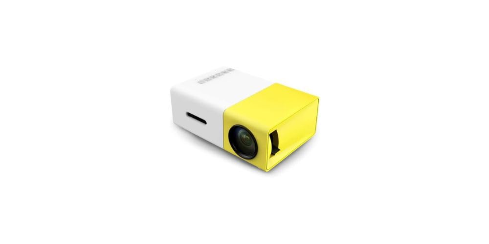 Mini Proiettore LED Portatile Bianco e Giallo, Supporto Full HD 1080P, Ingressi HDMI USB AV SD, Compatibile con Smartphone, Laptop, PS4 e DVD