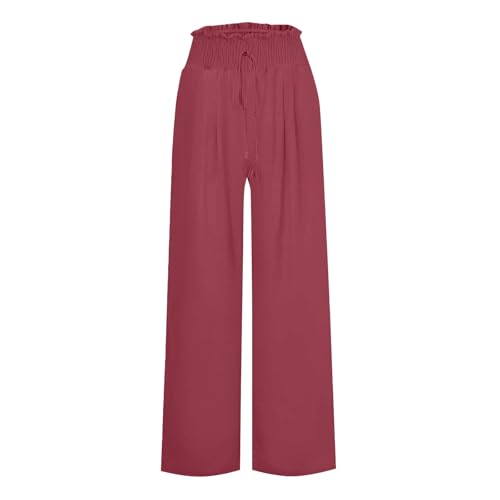 Women Linen Palazzo Pants Summer Boho Wide Leg High Waist Casual Lounge Pant 2025 Beach Vacation Outfits with Pockets3