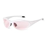 ADE WU Trendy Rave Sunglasses for Women Men Wraparound Lightweight Sporty Sun Glasses for Cycling Running, Pearl White Frame Pink Lense
