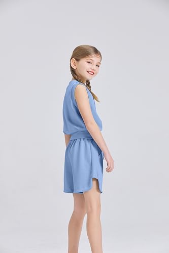 Image of Girls 2 Piece Outfits 2025 Trendy Clothes Summer Cute Sleeveless Tops Shorts Clothing Sets Activewear