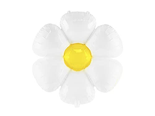Giant Glossy Foil Daisy Balloon, White with Yellow Centre, 70 x 80 cm Inflated, Air/Helium