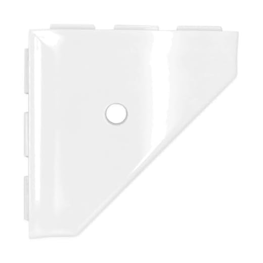Questech Décor 8 Inch Corner Shower Shelf Bathroom Caddy, Lugged For New Construction, Corner Shower Shelf For Tiled Shower Walls, Corner Bathroom Shelf, 8 Inch Geo Lugged, Bright White Polished