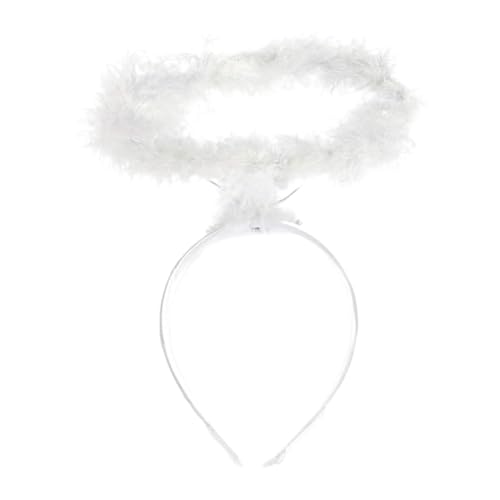 Image of WANNA PARTY White Feathered Angel Halo Headband for Halloween Cosplay Costumes, Fairy Costume Accessory, Angel Wings Headband for Halloween Decoration Items (White)