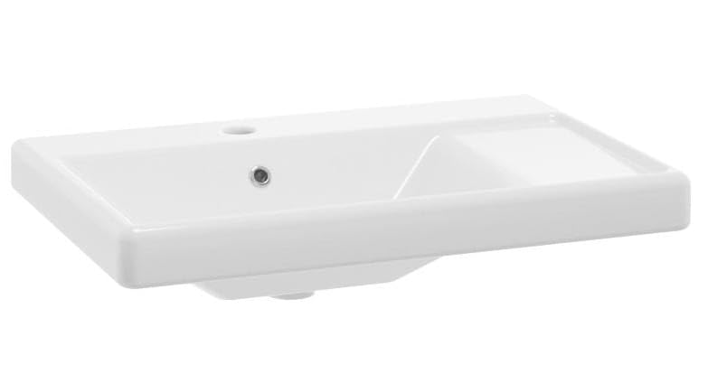 .Deftrans Szafka pod umywalkę z ceramiczną umywalką i chromowaną armaturą – 80 x 60 cm, biała, wysoki połysk, z ociekaczem, system Soft-Close, odpływ Click-Clack i syfon