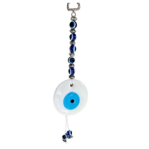 Image of BLUE BEADS Turkish Feng Shui Vastu Blue Glass Evil Eye Hanging /Door Hanging Nazar Batu for Protection and Good Luck - Perfect for Gifting Home or Office (White Evil Eye)