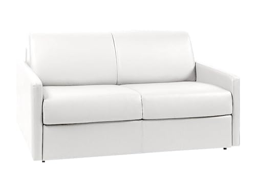 Vente-unique - Canapé 2 Places Convertible Express en Simili Blanc - Couchage 120 cm - Matelas 18 cm CALIFE