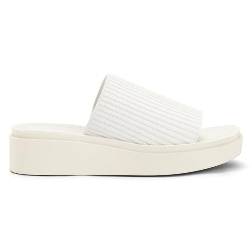 mysoft Women's Platform Sandals 1.8 Inch Slip On Comfortable Knit Open Toe Flatform Chunky Slide Sandals White2