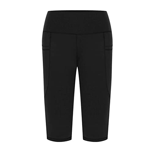 Pantalones cortos de yoga para mujer, talla grande, leggings capris casuales para yoga, entrenamiento, capris con bolsillos, pantalones cortos suaves para mujer, Negro, M
