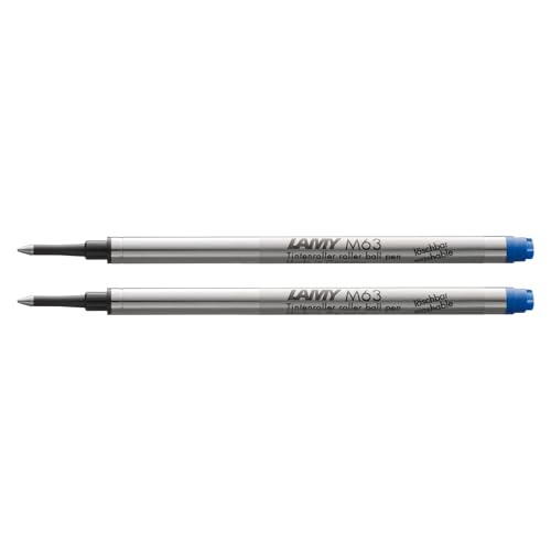 Lamy M63 recambio de roller metálico de gran capacidad, paquete de 2 – Recambio original para todos los bolígrafos roller capuchón – Inde­le­ble - Trazo medio en tinta azul