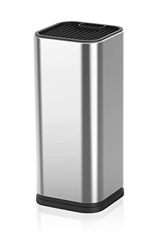 Laxinis World Universal Knife Block, Stainless-Steel Modern Rectangular Design With Scissors-Slot, Knife Holder Counter-Top Storage, Holds 12 8”-Blade Knives, 9.1” By 4”(Knives Not Included) #TOP2
