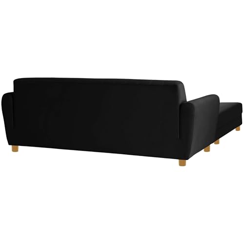 Image of Rosebell-Modern L-Shape Velvet Sofa Set for|Right-Hand Sectional Sofa with Tufted Back 4-Seater Corner Couch,Perfect for Home Office Guests Living Room-Black