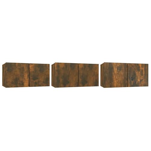 Rantry Muebles para TV Colgantes 3 uds Roble Ahumado 60x30x30 cm Mueble de Salon Moderno, Módulos de Comedor, Mueble TV Elegante