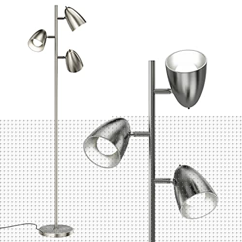 addlon Tree Floor Lamp with 3 Adjustable Rotating Lights and Matching LED Bulbs, Standing Tall Pole Lamps for Living Room, Bedroom, Home, Office - UL Listed, Satin Nickel