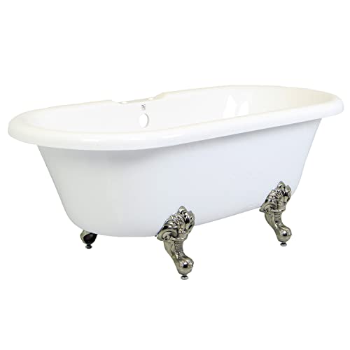 Aqua Eden VT7DS672924JNH8 67-Inch Acrylic Clawfoot Tub with 7-Inch Faucet Drillings, White/Brushed Nickel