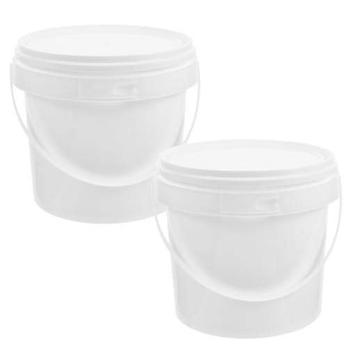 COLLBATH 2Pcs Portable White Plastic Storage Bucket with Lid and Handle Multi Use Toy Bin for Organizing Camping Cleaning and More