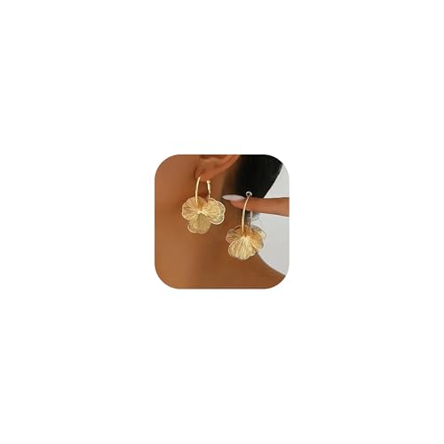 Gold Flower Hoop Earrings for Women Floral Statement Earrings Trendy Petal Drop Earring Jewelry...