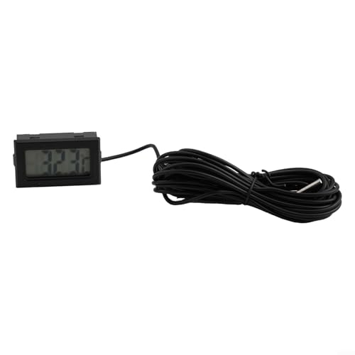 Jonikuper Thermomètre numérique LCD avec sonde étanche, plage de -50 °C à +110 °C, câble noir de 1 à 5 m pour aquarium, terrarium, intérieur ou extérieur (5 mètres)