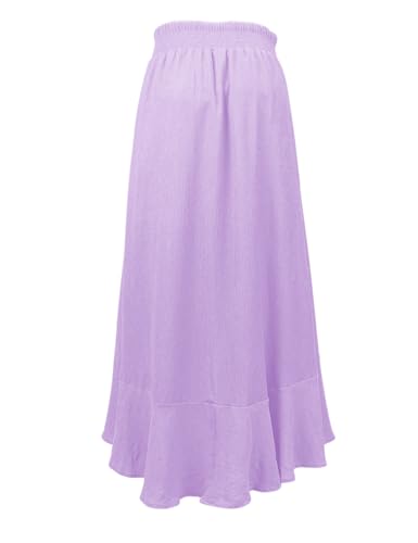Image of Minclouse Women's Elastic Tie Waist Button Down Maxi Skirts Casual Loose Flowy Swing Slit Front Dress