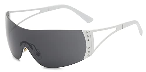 Y2K Sunglasses For Women Men Shield Rimless Wrap Around Sunglasses Gradient Lens Sun Glasses