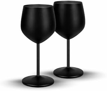 Copas de Vino de Acero Inoxidable, Negro Mate, Irrompibles, Set d...