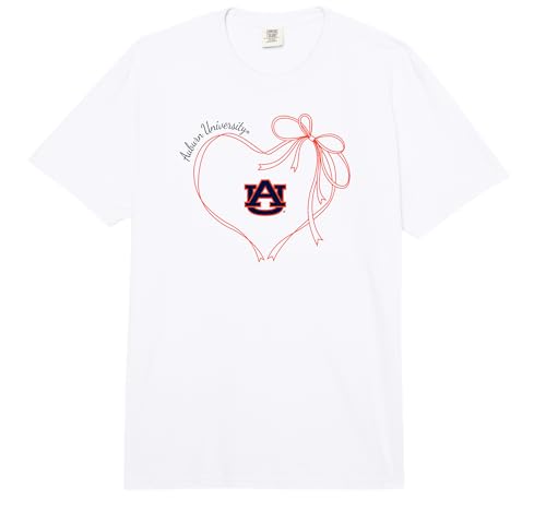 Auburn Tigers Bow Heart White Officially Licensed Comfort Colors Adult Heavyweight T-Shirt