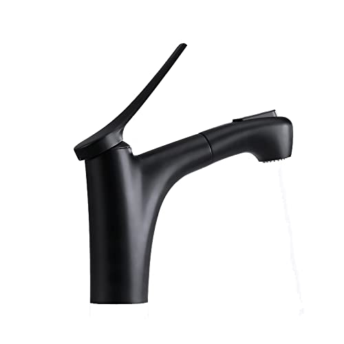 Mitigeur extractible noir pour lavabo de salle de bain avec eau chaude et froide