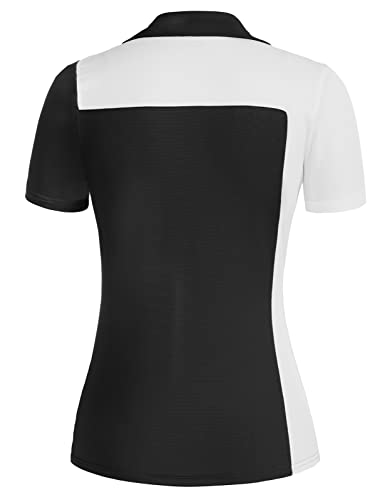 Womens Short Sleeve Golf Shirt Moisture Wicking Sports Polo Shirt Button Up Sun Protection Athletic Tops(Xl, Black+White) #TOP2