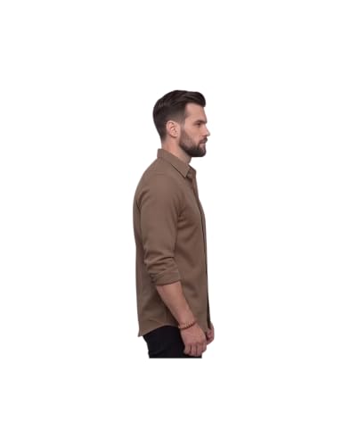 Image of NexaFlair Men's Regular Fit Solid Pattern Laffer Cotton Shirt with Long Sleeve Collared Neck Standard Length and Button Down Closure Type | Mens Casual Shirts | Man's Formal Shirts