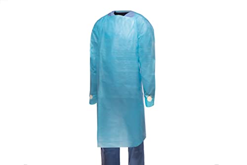 10-100 Pcs Fluid-Impervious Nonwoven SMS Over-the-Head Unisize Blue Disposable Gown With Thumb Hooks Waterproof No Pocket (10)