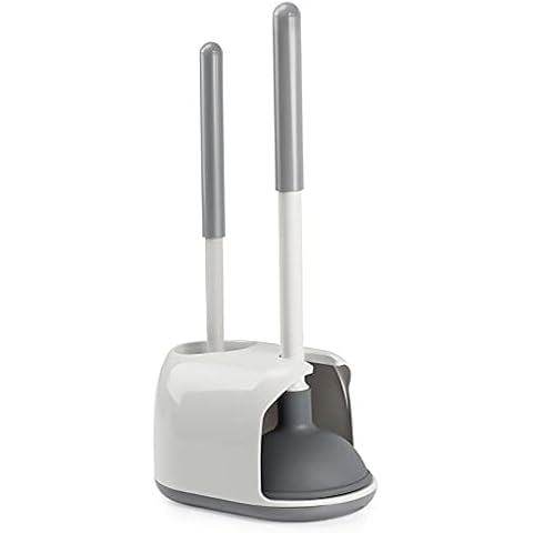 Toilet Plungers for Unblocking, Plunger and Toilet Brush Combo Set with Caddy for Unblocking Toilet Blockages, White/Grey, 1 Pack Cover