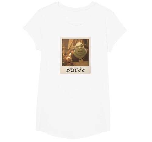 Shrek Welcome to Duloc Shrek and Donkey Polaroid T-Shirt, Girls, White, X-Small
