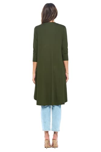 Image of Women's 3 /4 Sleeve Soft Open Front Casual Flowy Long Viscose Made from Bamboo Cardigan