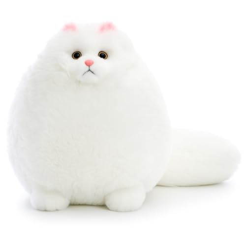 Image of SARO Fluffy Persian Cat Plush - Ultra-Soft Stuffed Animal for Kids & Adults - Cuddly White Cat Pillow Toy - Adorable Round Kitty Plush for Gifting, Home Decor, and Snuggling - 27cm | (Persian CAT)