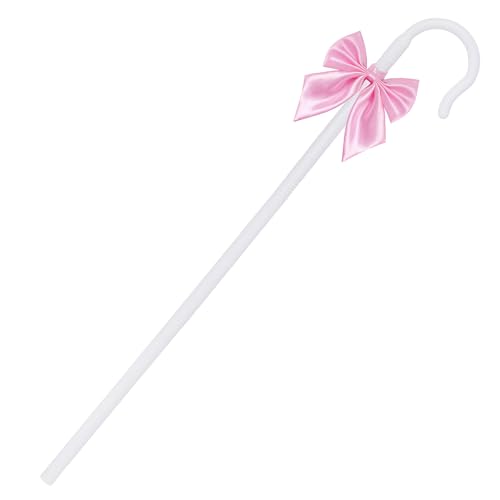 Pistha Shepherd Staff White Cane and Bow Tie, Shepherd Staff Hook Bowtie for Women Girls Halloween Shepherdess Costume