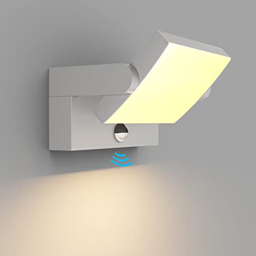 Klighten 24W Außenwandleuchte mit Bewegungsmelder IP65 Wandlampe Außen/Innen mit Schwenkbar LED Panel, Aussenleuchte Außenlampe Wand für Korridor Eingang, 1500 Lumen, Hellgrau, Warmweiß 3000K